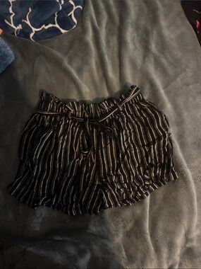 Hollister black and Cream Striped Paperbag Shorts